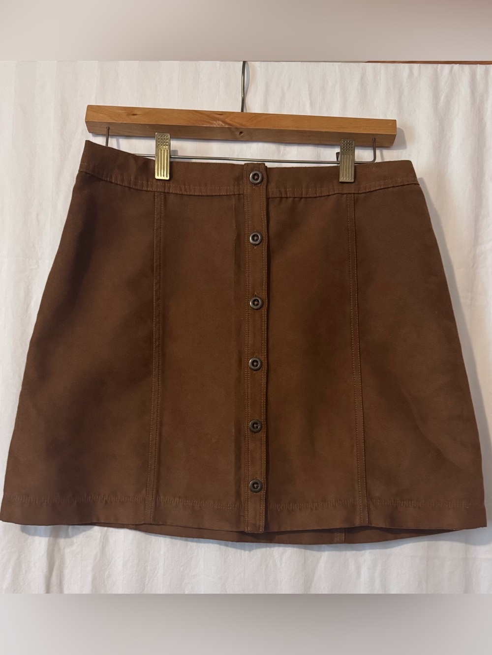 Hollister Cognac Faux Suede Mini Skirt Button Front A-Line Women's Size 5